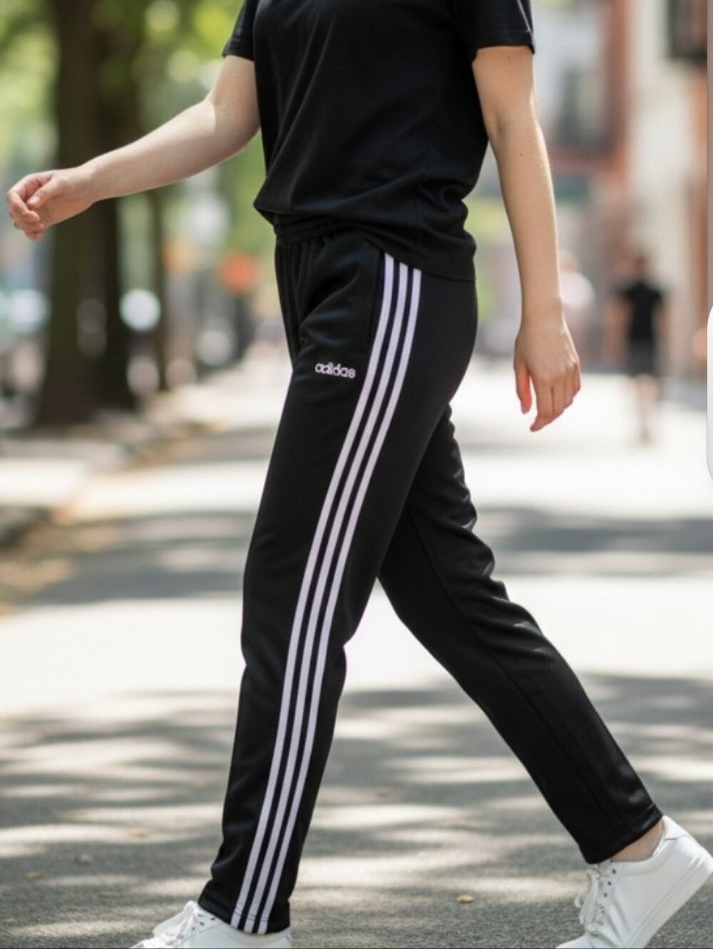 Adidas Women's Black Track Pants with White Stripes. Size Small. EUC.